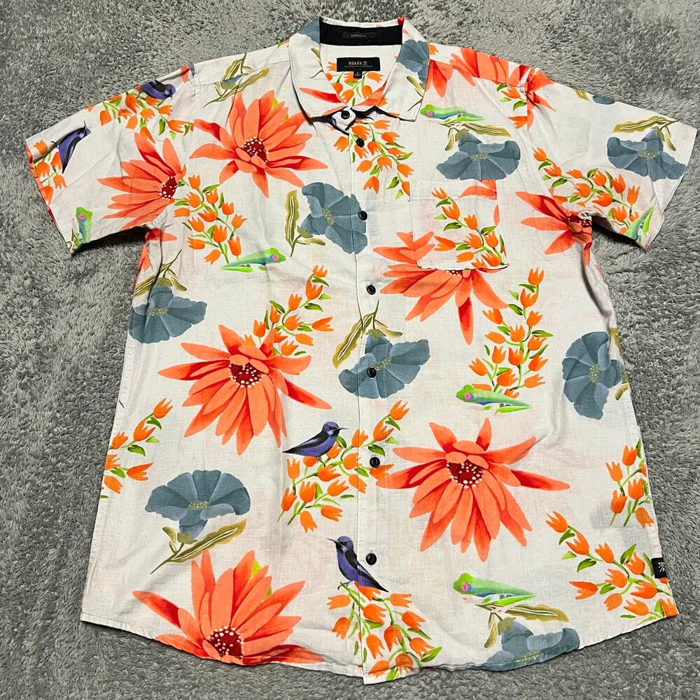 Roark Shirt Mens Large Sierra Madre Journey Button Linen Blend Floral Tropical